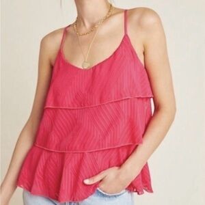 Anthropologie NWT Amadi Ameline Pink Tiered Cami Tank Blouse Textured Size M